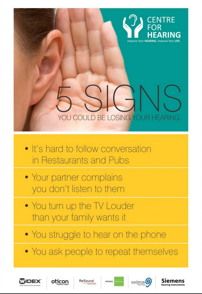 5 signs you are losing your hearing poster Centre For Hearing [Wiki]