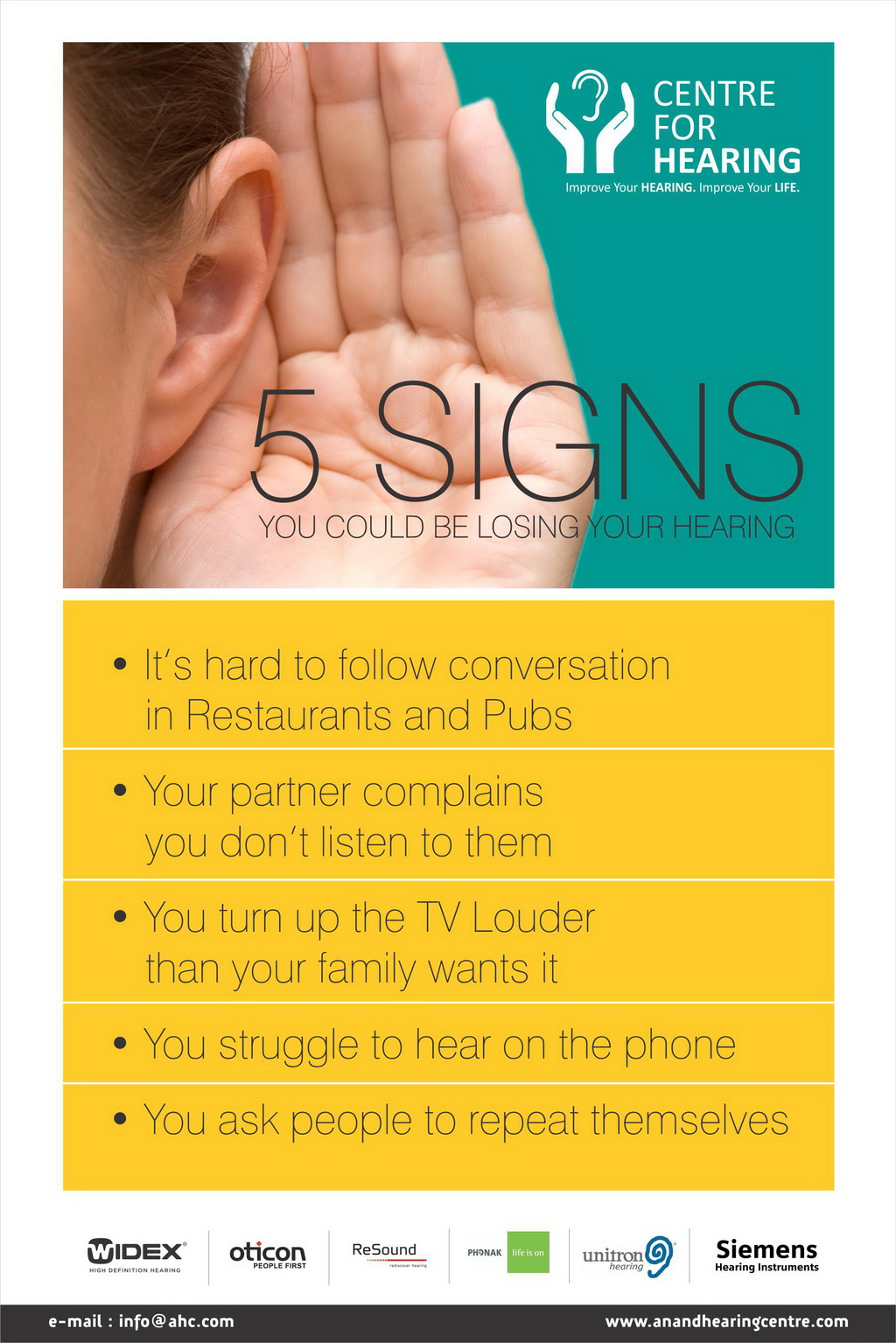 5 signs you are losing your hearing poster