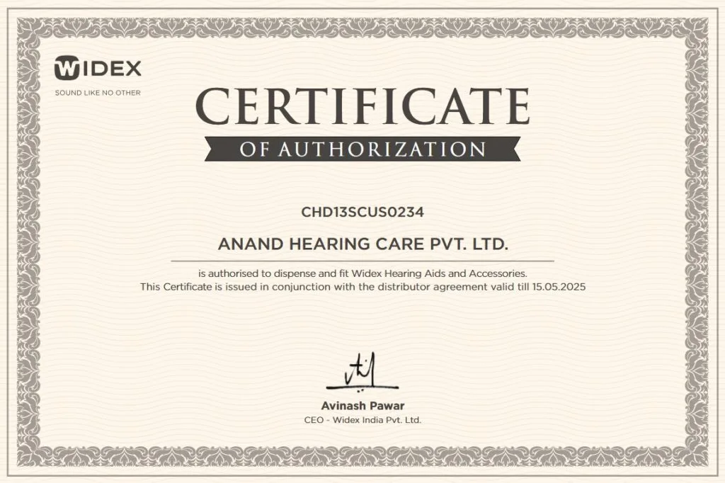 Widex Dealer Certificate