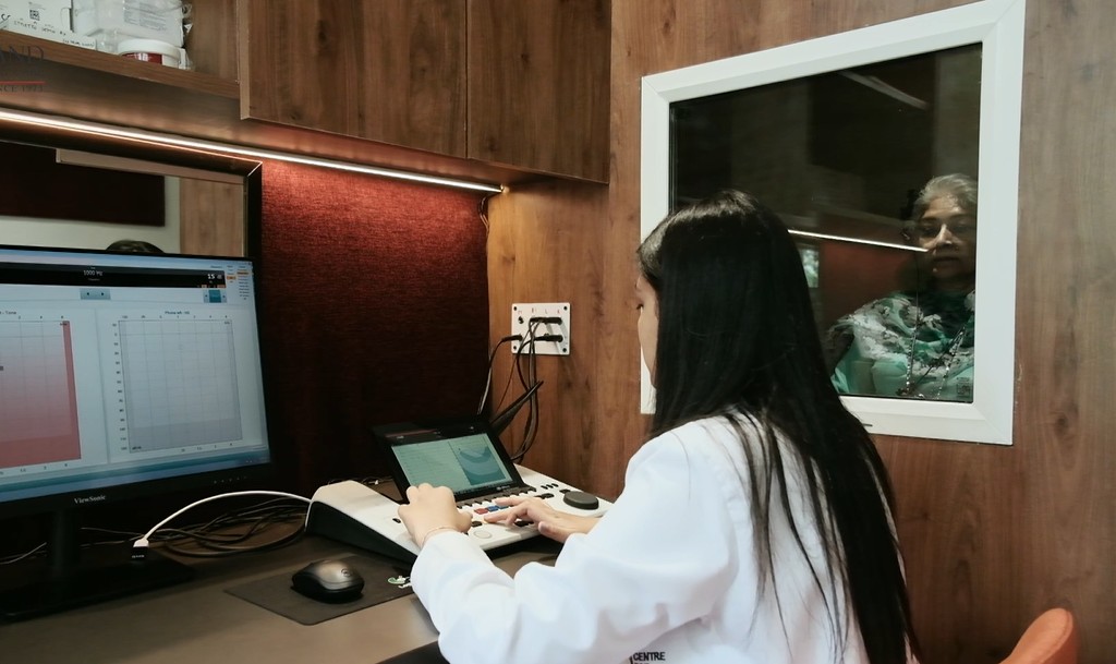 Hearing test being performed