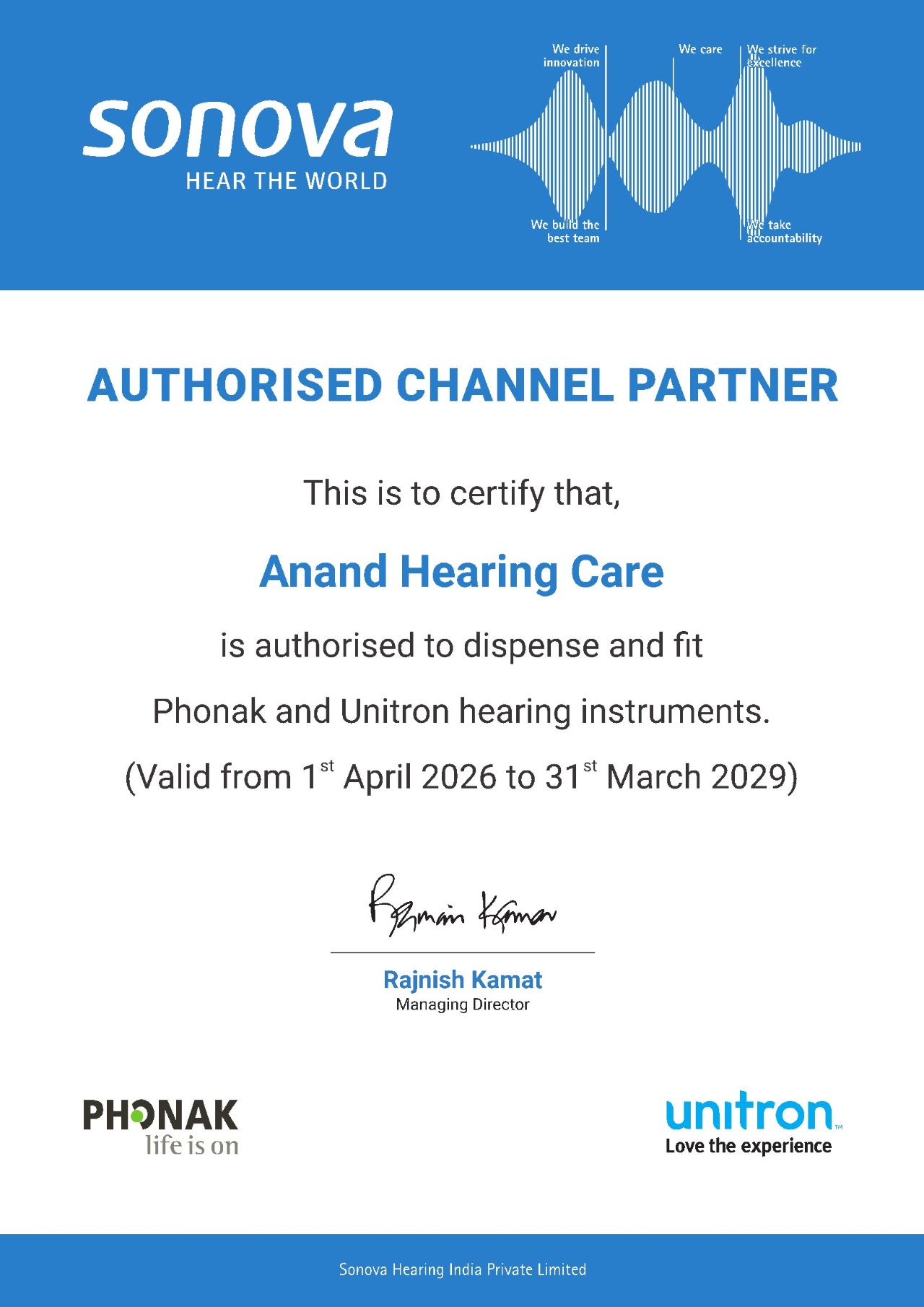 Anand Hearing Care Channel Parter Certificate conv 1